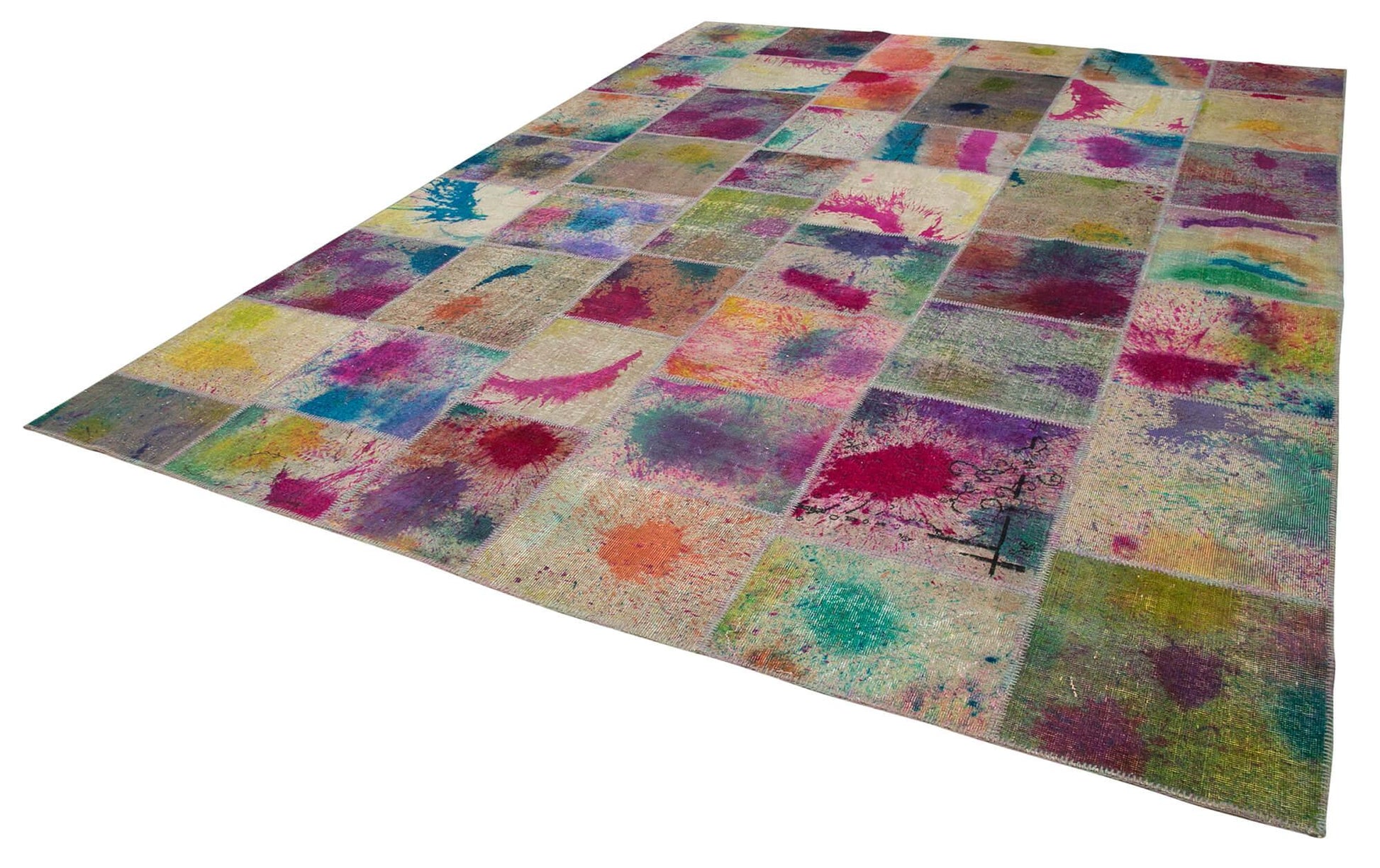 Kırk Yama Bej Patchwork Pamuk Yün El Dokuma Halısı 307x407 Agacan
