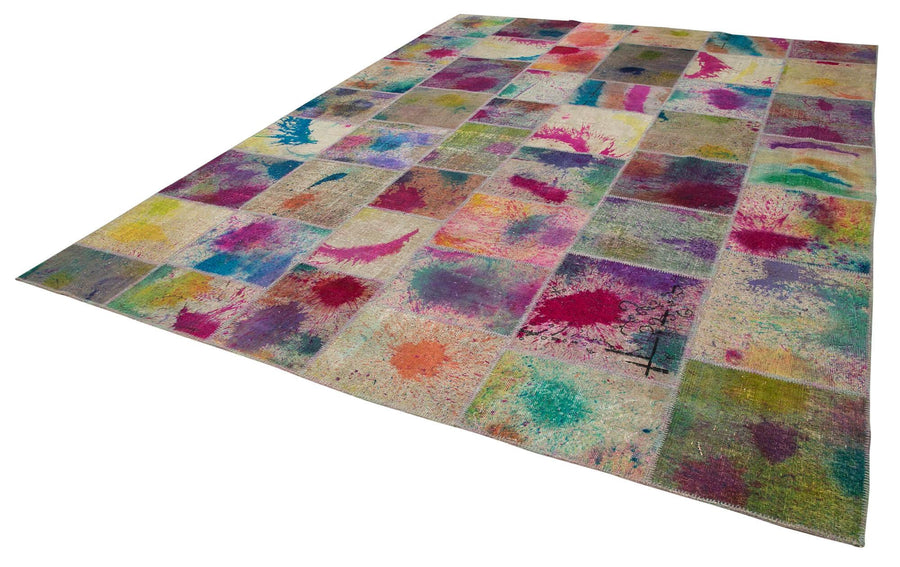 Kırk Yama Bej Patchwork Pamuk Yün El Dokuma Halısı 307x407 Agacan