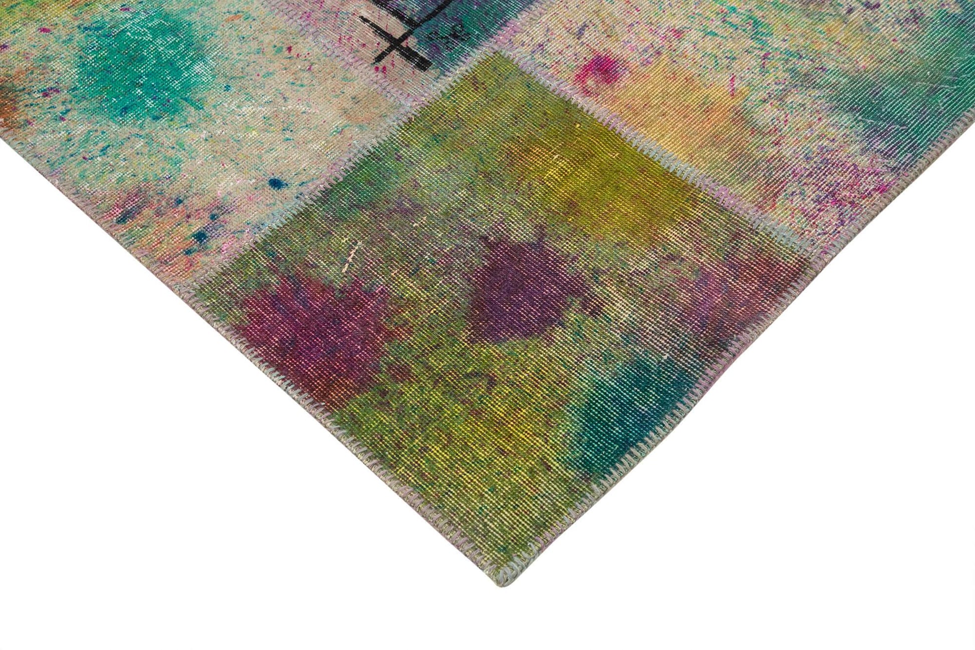 Kırk Yama Bej Patchwork Pamuk Yün El Dokuma Halısı 307x407 Agacan