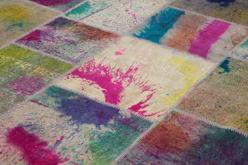 Kırk Yama Bej Patchwork Pamuk Yün El Dokuma Halısı 307x407 Agacan