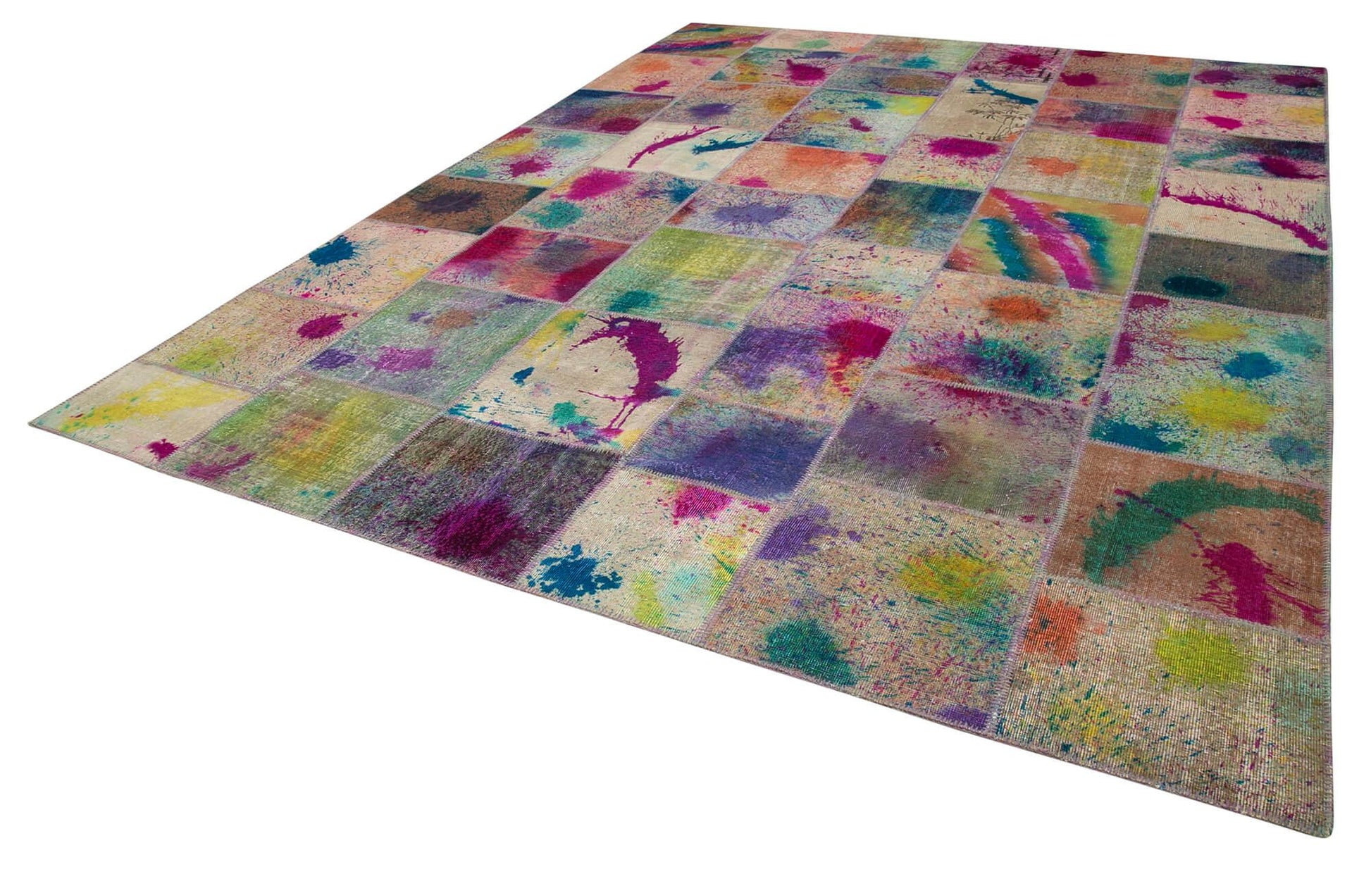Kırk Yama Pembe Patchwork Pamuk Yün El Dokuma Halısı 305x406 Agacan