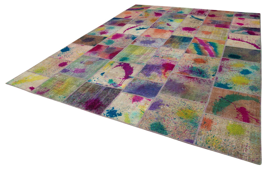 Kırk Yama Pembe Patchwork Pamuk Yün El Dokuma Halısı 305x406 Agacan