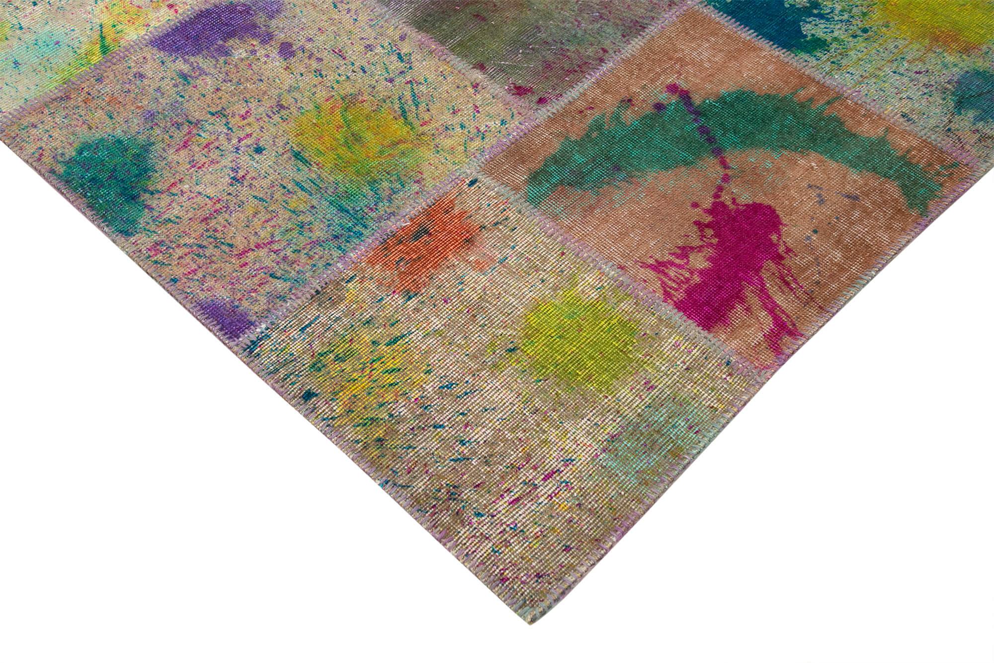Kırk Yama Pembe Patchwork Pamuk Yün El Dokuma Halısı 305x406 Agacan