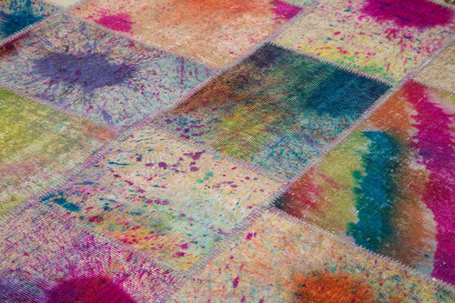 Kırk Yama Pembe Patchwork Pamuk Yün El Dokuma Halısı 305x406 Agacan