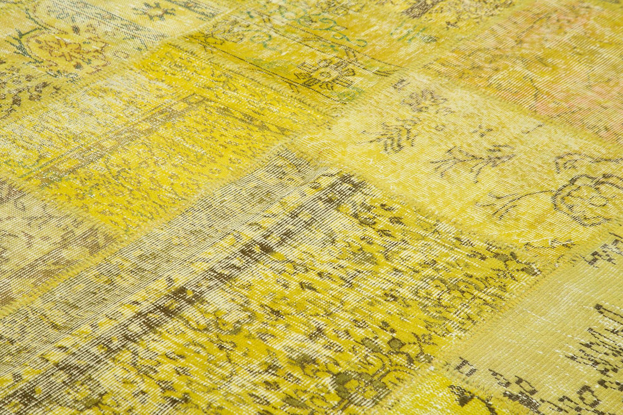 Kırk Yama Sarı Patchwork Pamuk Yün El Dokuma Halısı 260x305 Agacan