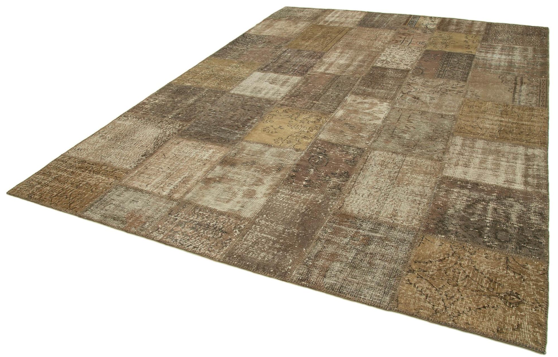 Kırk Yama Kahverengi Patchwork Pamuk Yün El Dokuma Halısı 254x348 Agacan