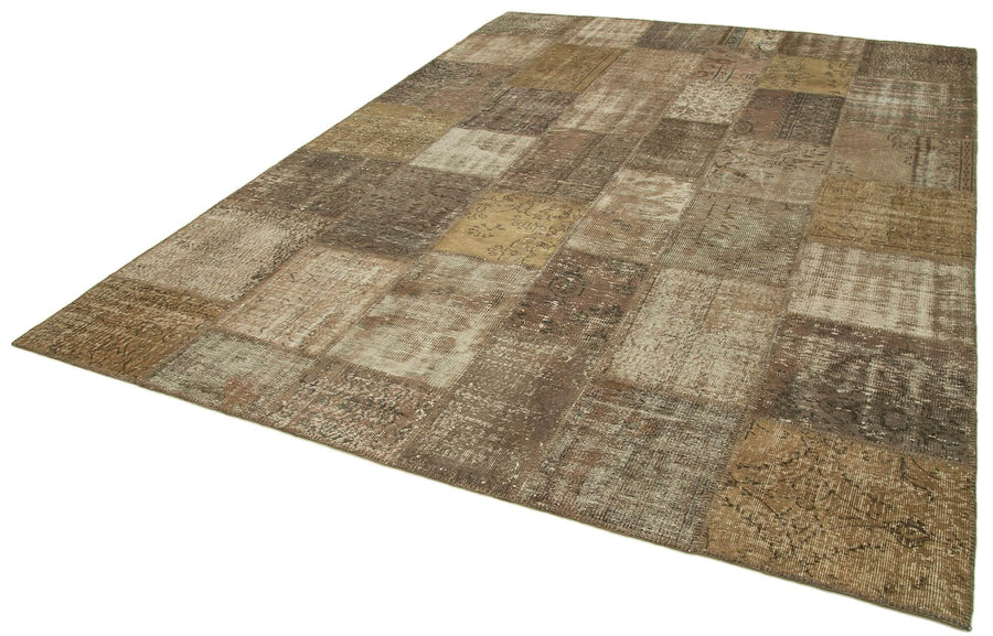 Kırk Yama Kahverengi Patchwork Pamuk Yün El Dokuma Halısı 254x348 Agacan