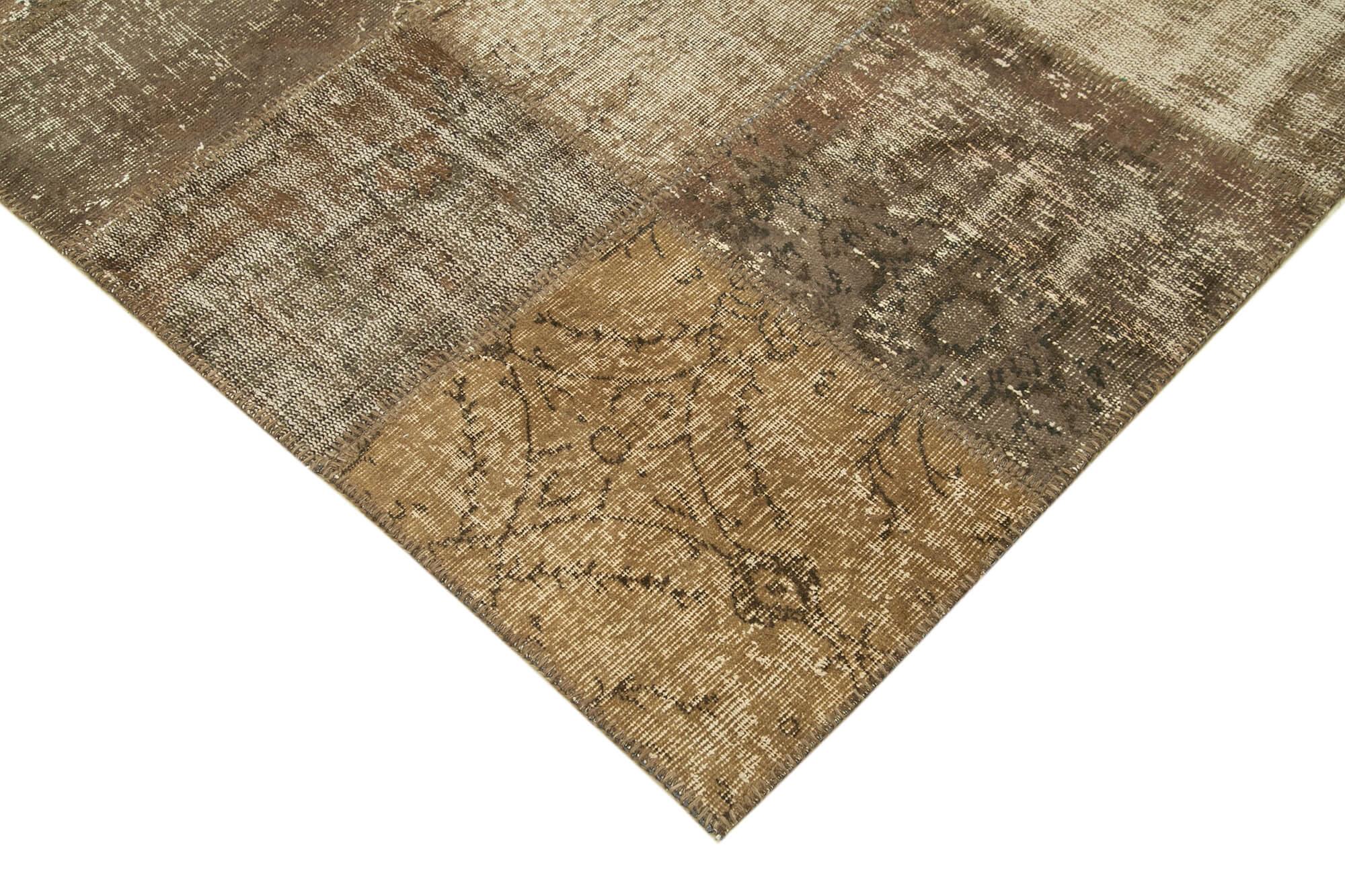 Kırk Yama Kahverengi Patchwork Pamuk Yün El Dokuma Halısı 254x348 Agacan