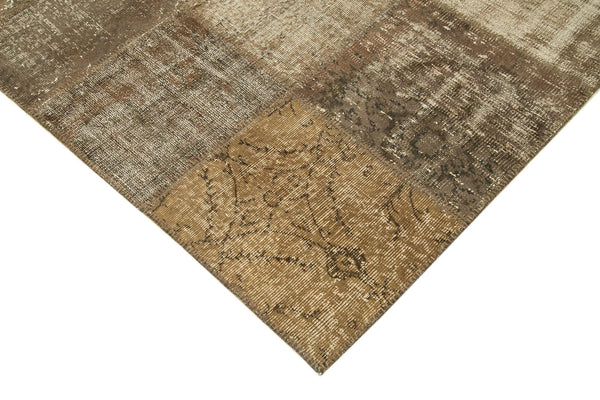Kırk Yama Kahverengi Patchwork Pamuk Yün El Dokuma Halısı 254x348 Agacan