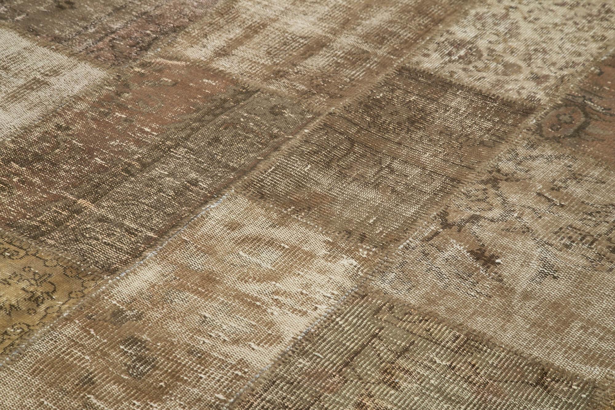 Kırk Yama Kahverengi Patchwork Pamuk Yün El Dokuma Halısı 254x348 Agacan