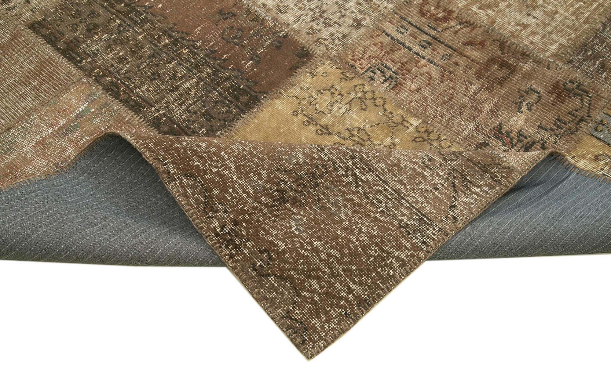Kırk Yama Kahverengi Patchwork Pamuk Yün El Dokuma Halısı 254x348 Agacan