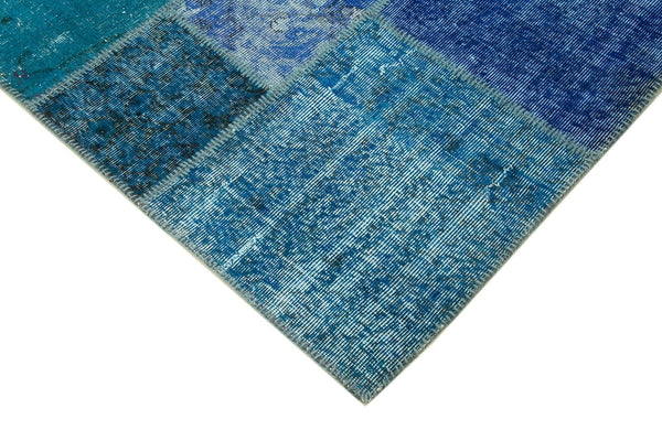 Kırk Yama Mavi Patchwork Pamuk Yün El Dokuma Halısı 260x353 Agacan