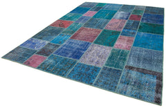 Kırk Yama Mavi Patchwork Pamuk Yün El Dokuma Halısı 260x356 Agacan