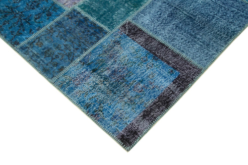 Kırk Yama Mavi Patchwork Pamuk Yün El Dokuma Halısı 260x356 Agacan