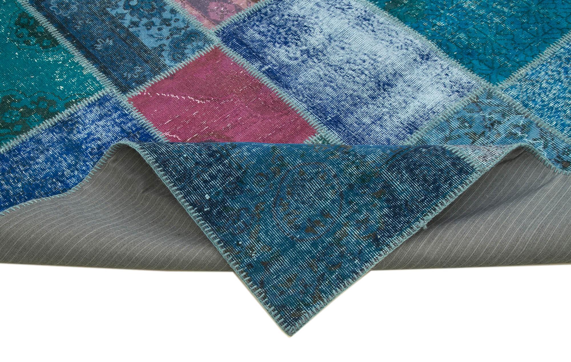 Kırk Yama Mavi Patchwork Pamuk Yün El Dokuma Halısı 260x356 Agacan