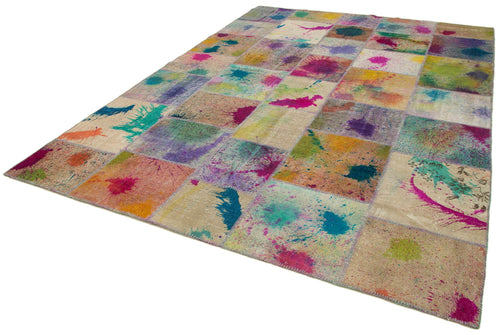 Kırk Yama Gri Patchwork Pamuk Yün El Dokuma Halısı 251x348 Agacan