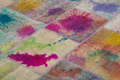 Kırk Yama Gri Patchwork Pamuk Yün El Dokuma Halısı 251x348 Agacan