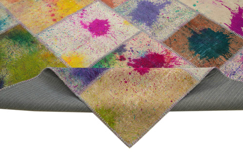 Kırk Yama Gri Patchwork Pamuk Yün El Dokuma Halısı 251x348 Agacan