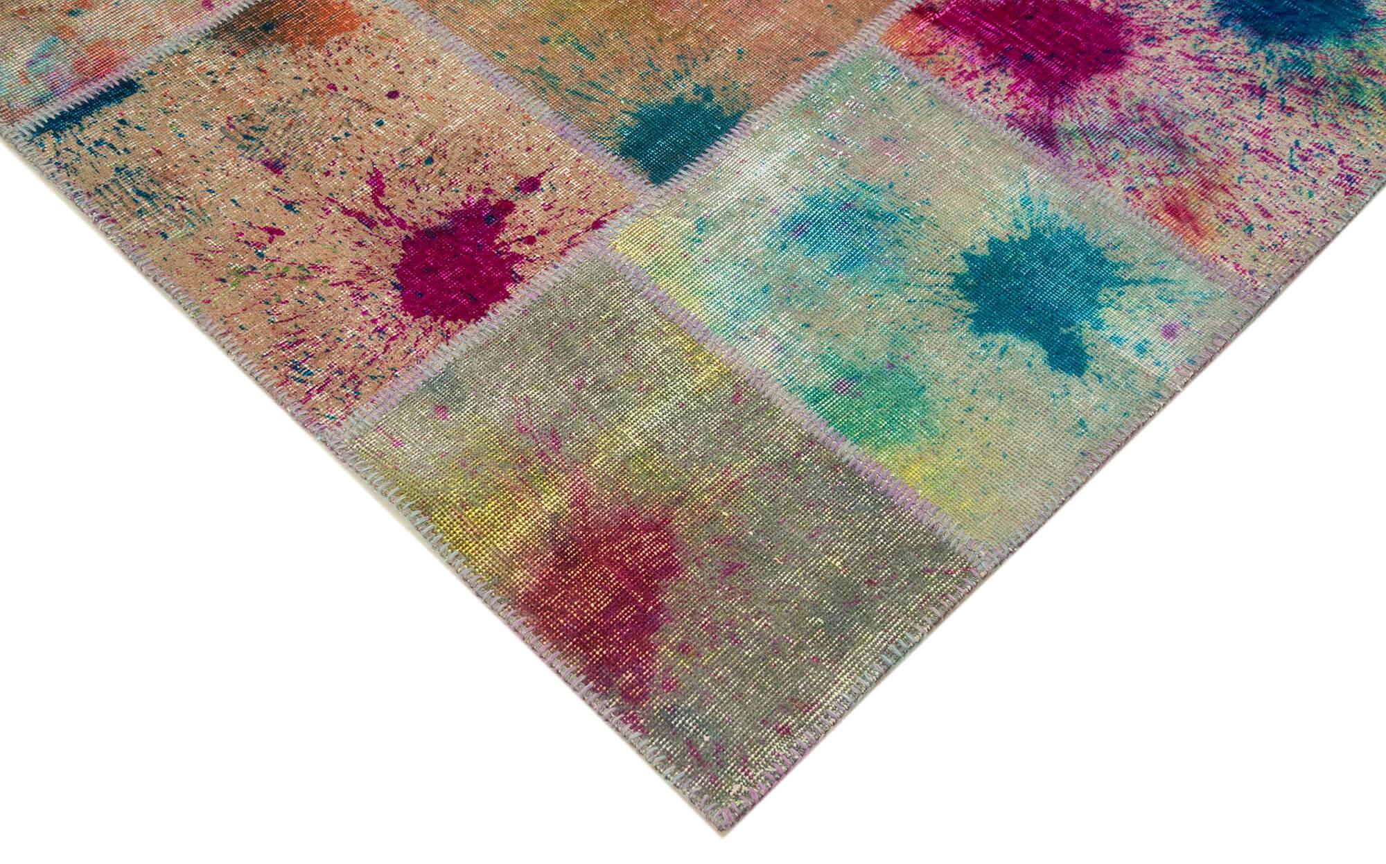 Kırk Yama Pembe Patchwork Pamuk Yün El Dokuma Halısı 252x348 Agacan