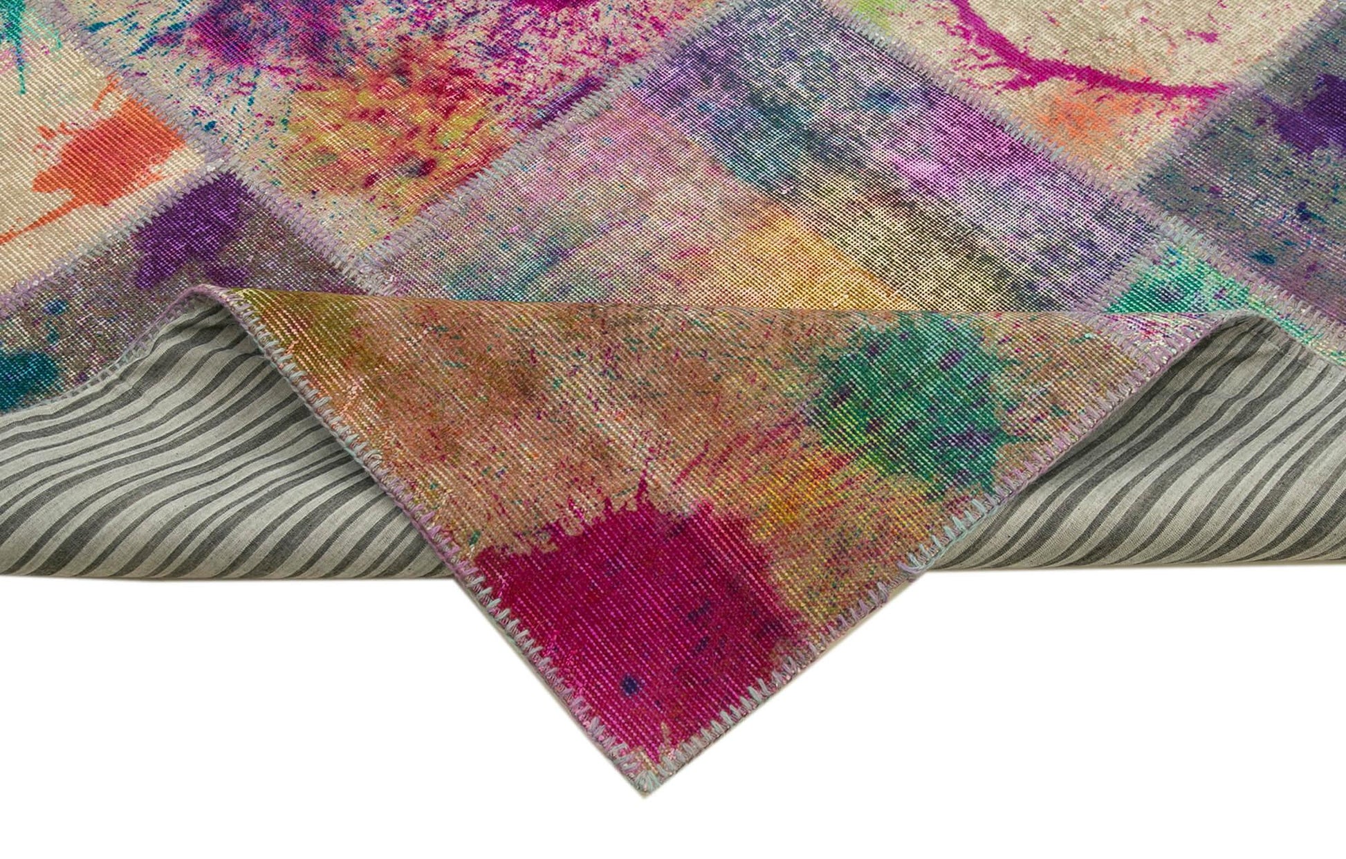 Kırk Yama Pembe Patchwork Pamuk Yün El Dokuma Halısı 252x348 Agacan