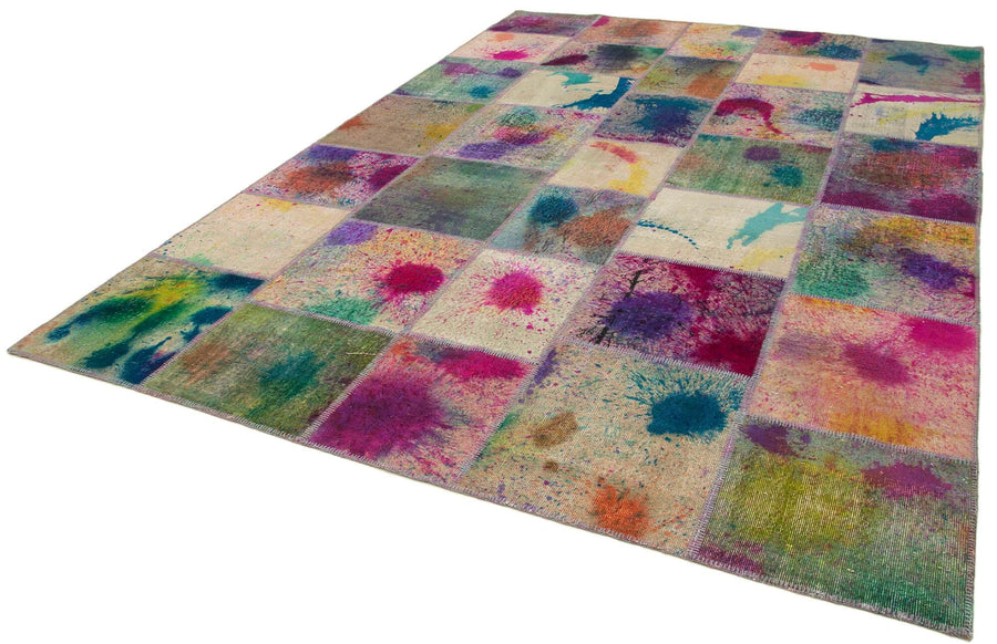 Kırk Yama Pembe Patchwork Pamuk Yün El Dokuma Halısı 250x351 Agacan