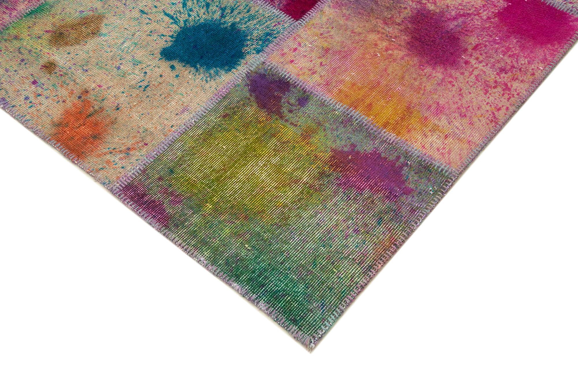 Kırk Yama Pembe Patchwork Pamuk Yün El Dokuma Halısı 250x351 Agacan