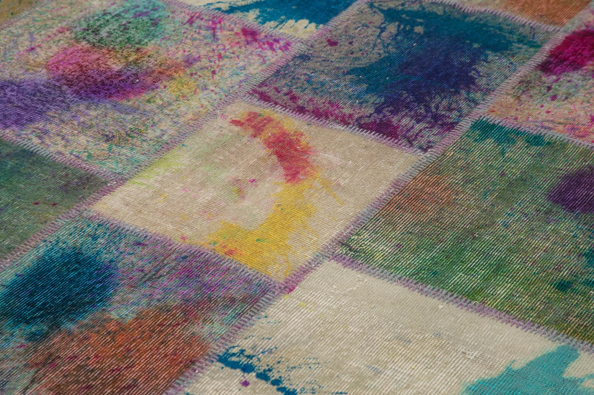 Kırk Yama Pembe Patchwork Pamuk Yün El Dokuma Halısı 250x351 Agacan