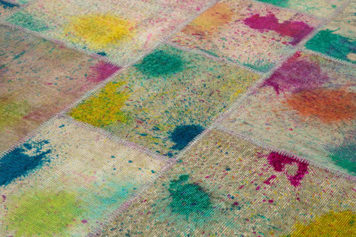 Kırk Yama Pembe Patchwork Pamuk Yün El Dokuma Halısı 248x352 Agacan