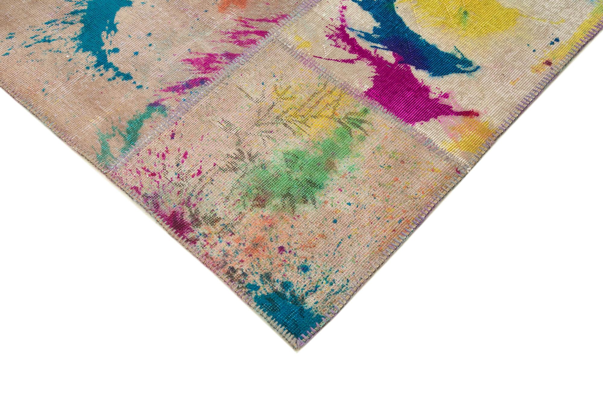 Kırk Yama Pembe Patchwork Pamuk Yün El Dokuma Halısı 252x353 Agacan