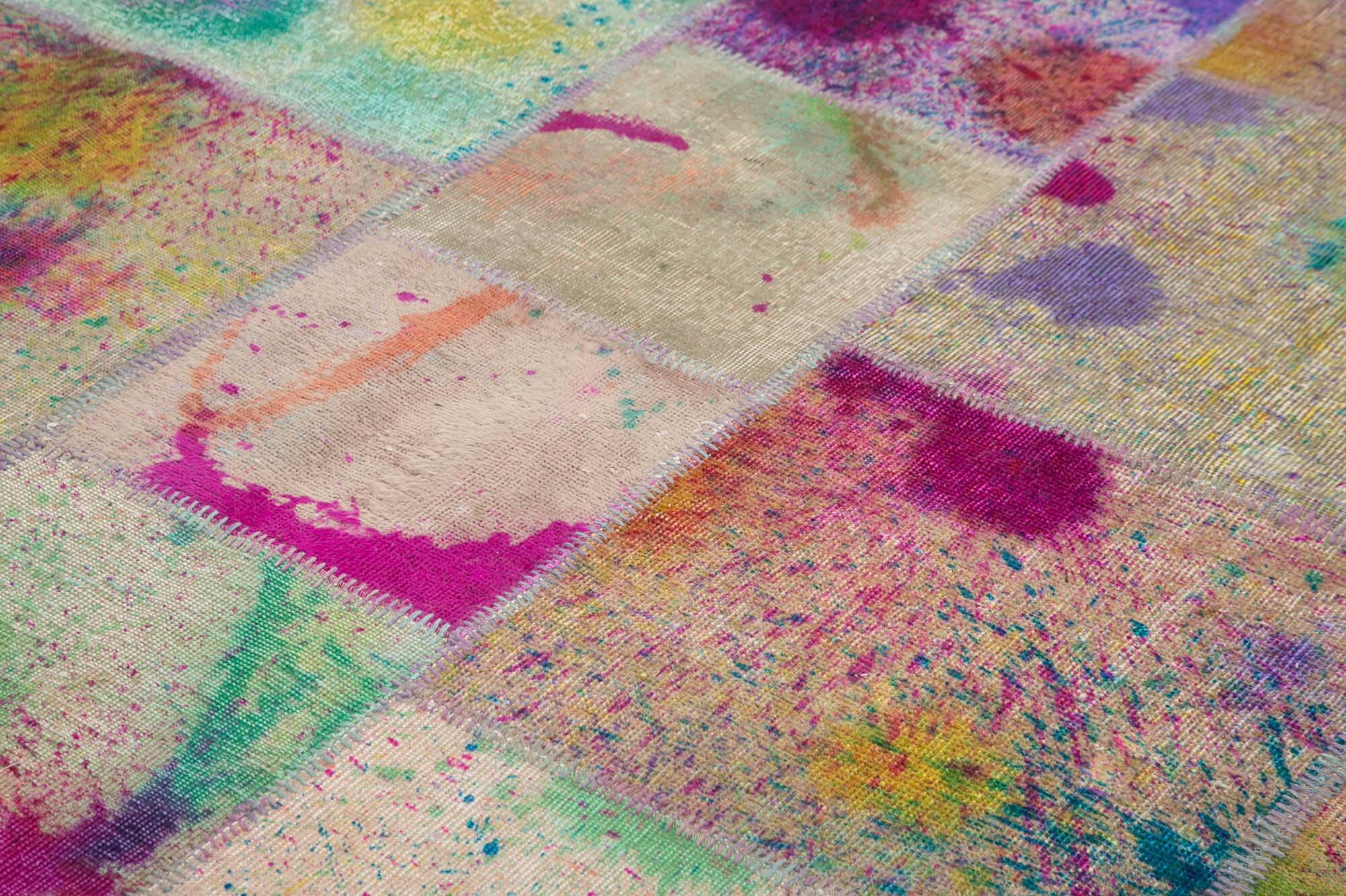 Kırk Yama Pembe Patchwork Pamuk Yün El Dokuma Halısı 252x353 Agacan