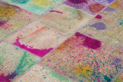 Kırk Yama Pembe Patchwork Pamuk Yün El Dokuma Halısı 252x353 Agacan