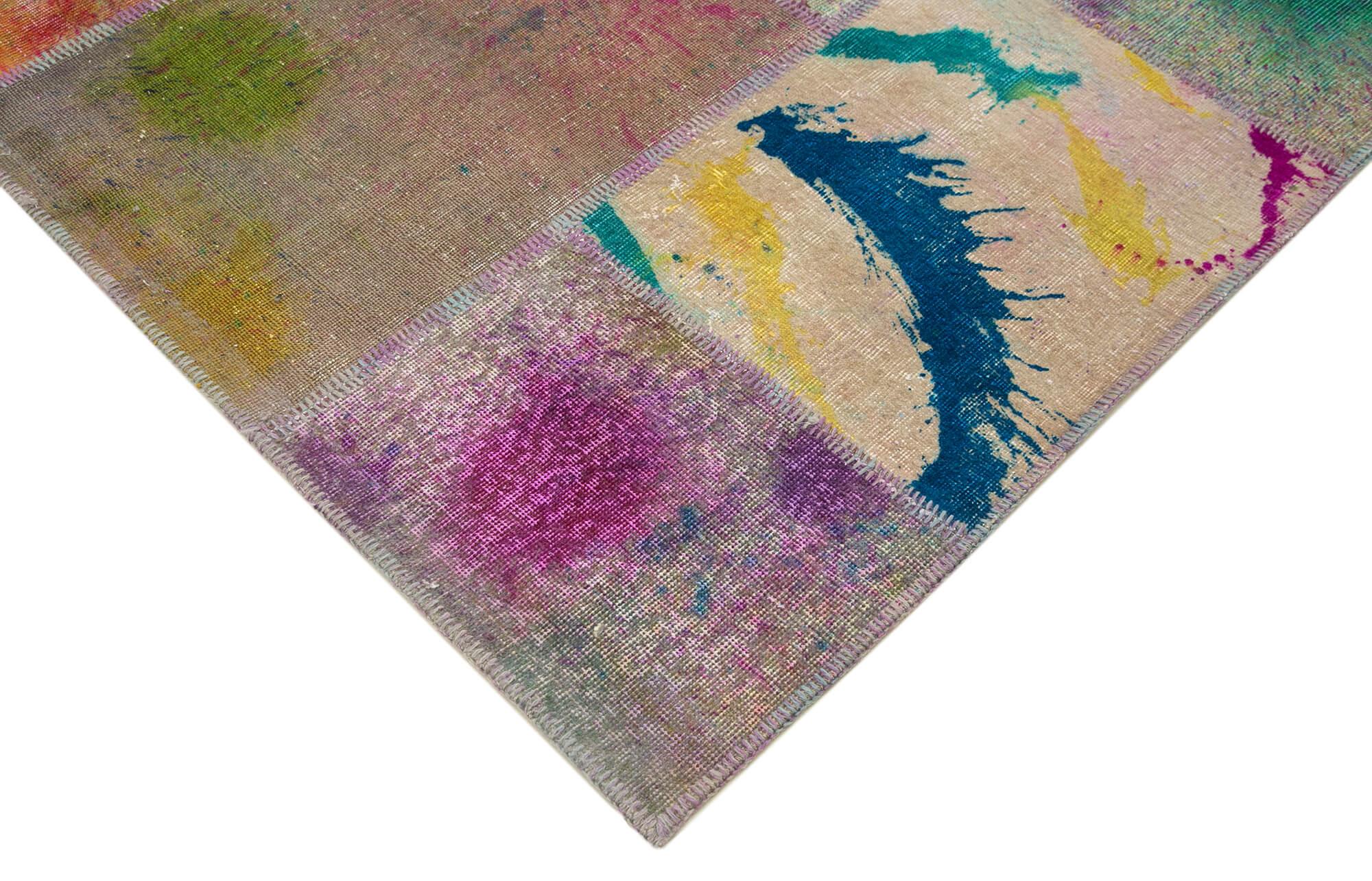 Kırk Yama Pembe Patchwork Pamuk Yün El Dokuma Halısı 252x350 Agacan
