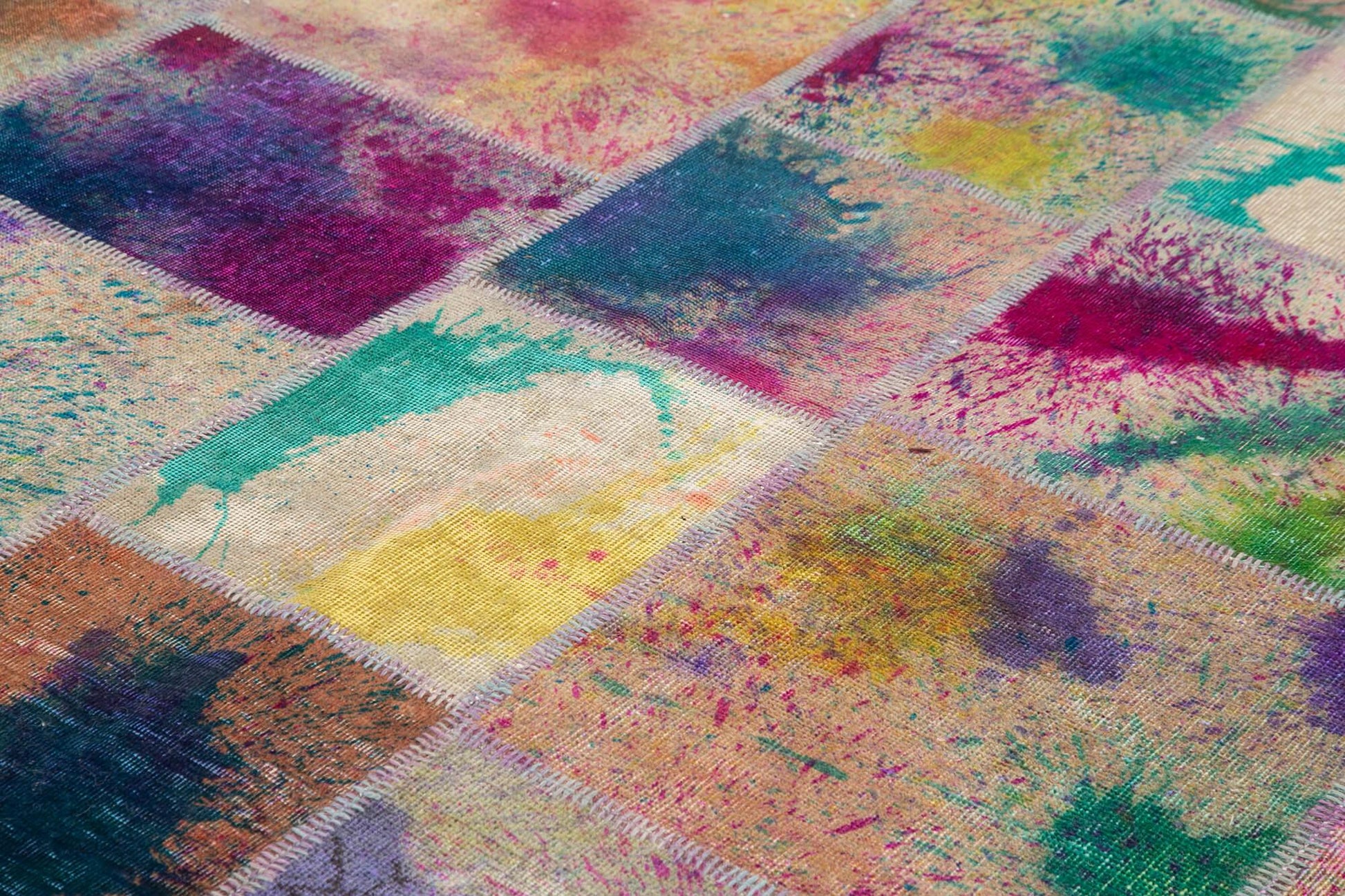 Kırk Yama Pembe Patchwork Pamuk Yün El Dokuma Halısı 252x350 Agacan