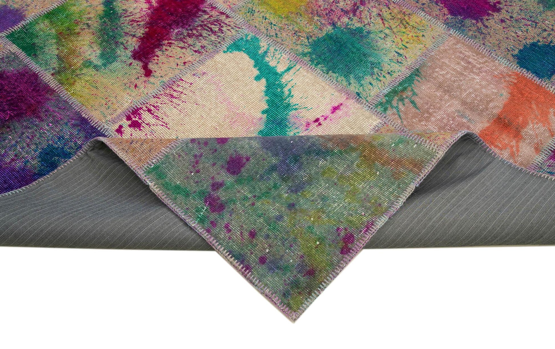 Kırk Yama Pembe Patchwork Pamuk Yün El Dokuma Halısı 252x350 Agacan