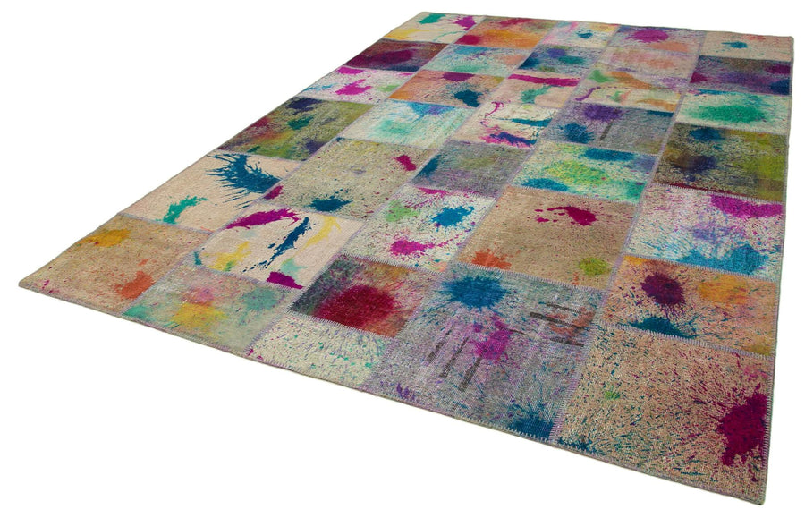 Kırk Yama Pembe Patchwork Pamuk Yün El Dokuma Halısı 251x351 Agacan