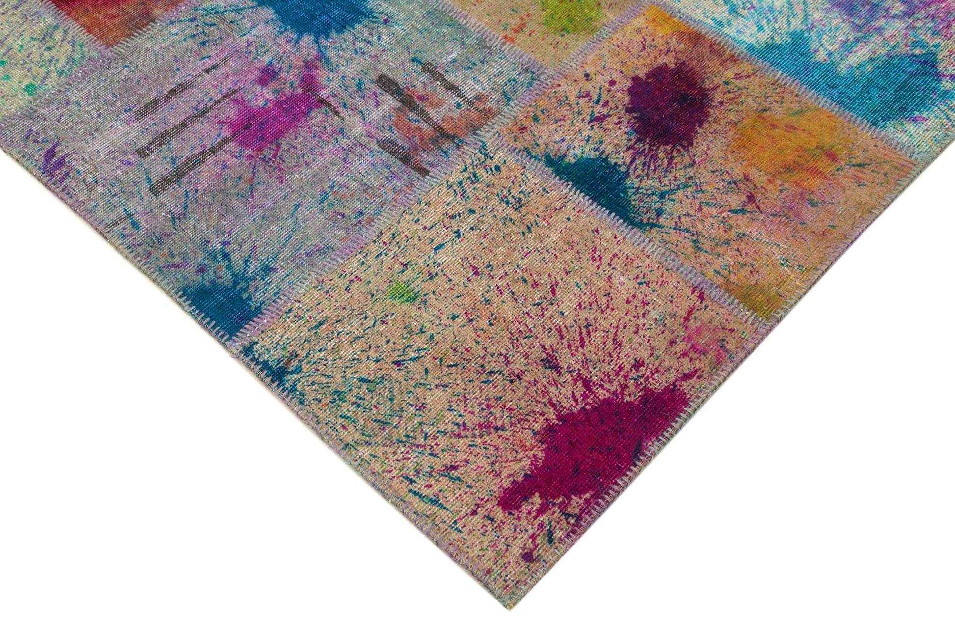 Kırk Yama Pembe Patchwork Pamuk Yün El Dokuma Halısı 251x351 Agacan
