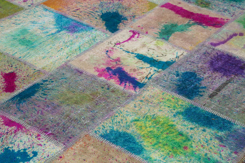 Kırk Yama Pembe Patchwork Pamuk Yün El Dokuma Halısı 251x351 Agacan