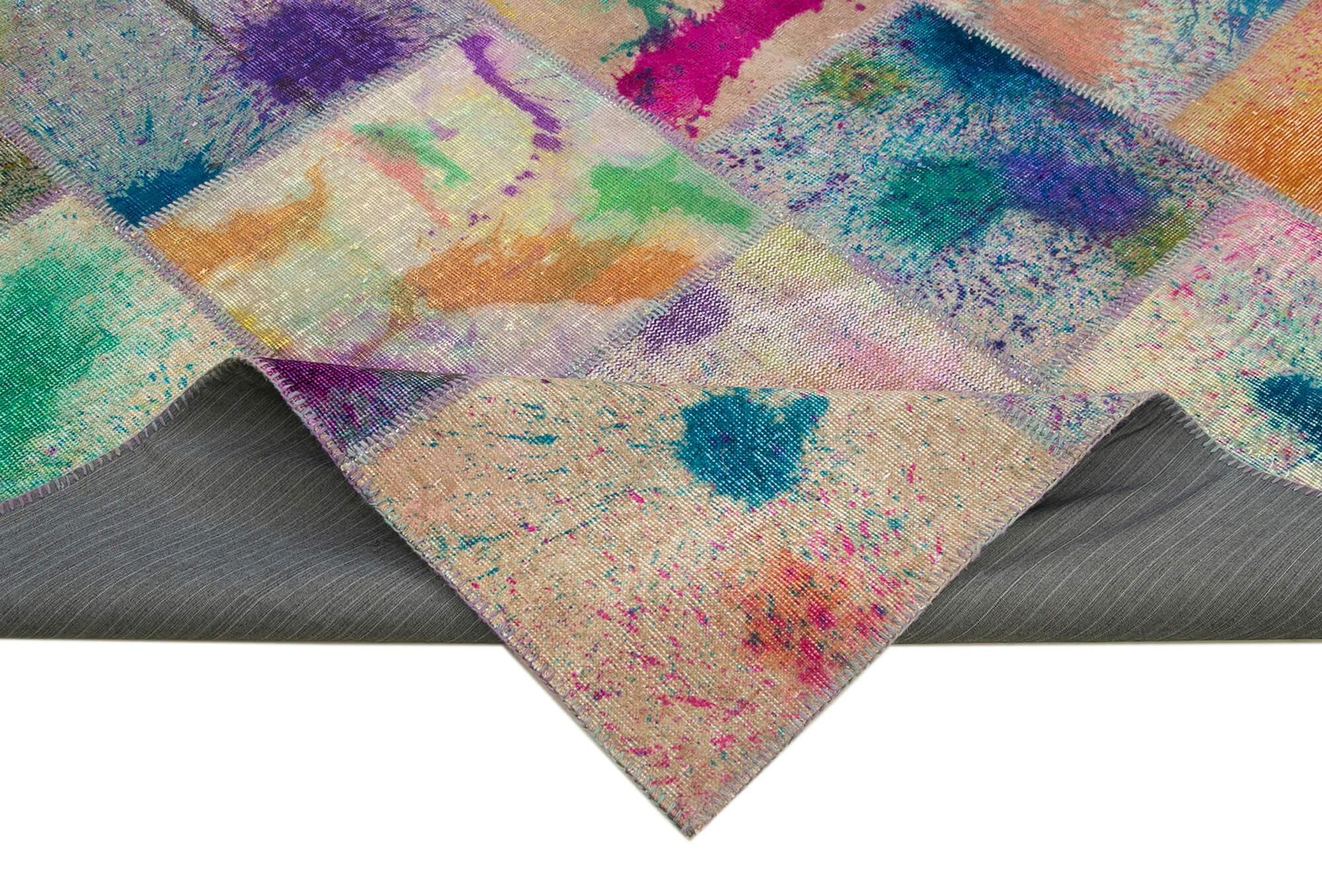 Kırk Yama Pembe Patchwork Pamuk Yün El Dokuma Halısı 251x351 Agacan