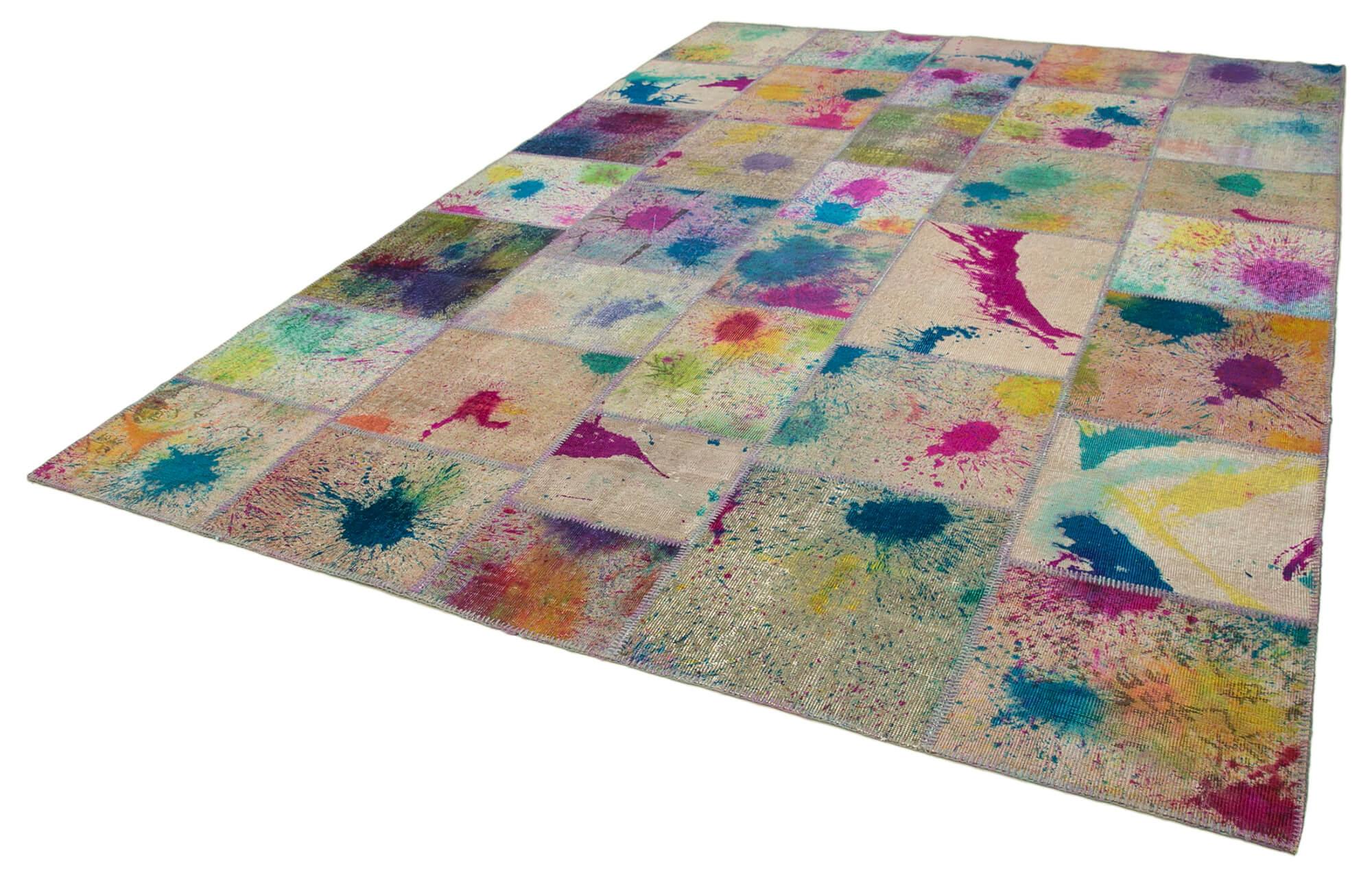 Kırk Yama Pembe Patchwork Pamuk Yün El Dokuma Halısı 252x353 Agacan