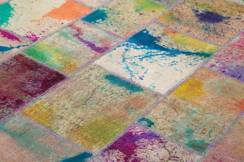 Kırk Yama Pembe Patchwork Pamuk Yün El Dokuma Halısı 247x307 Agacan