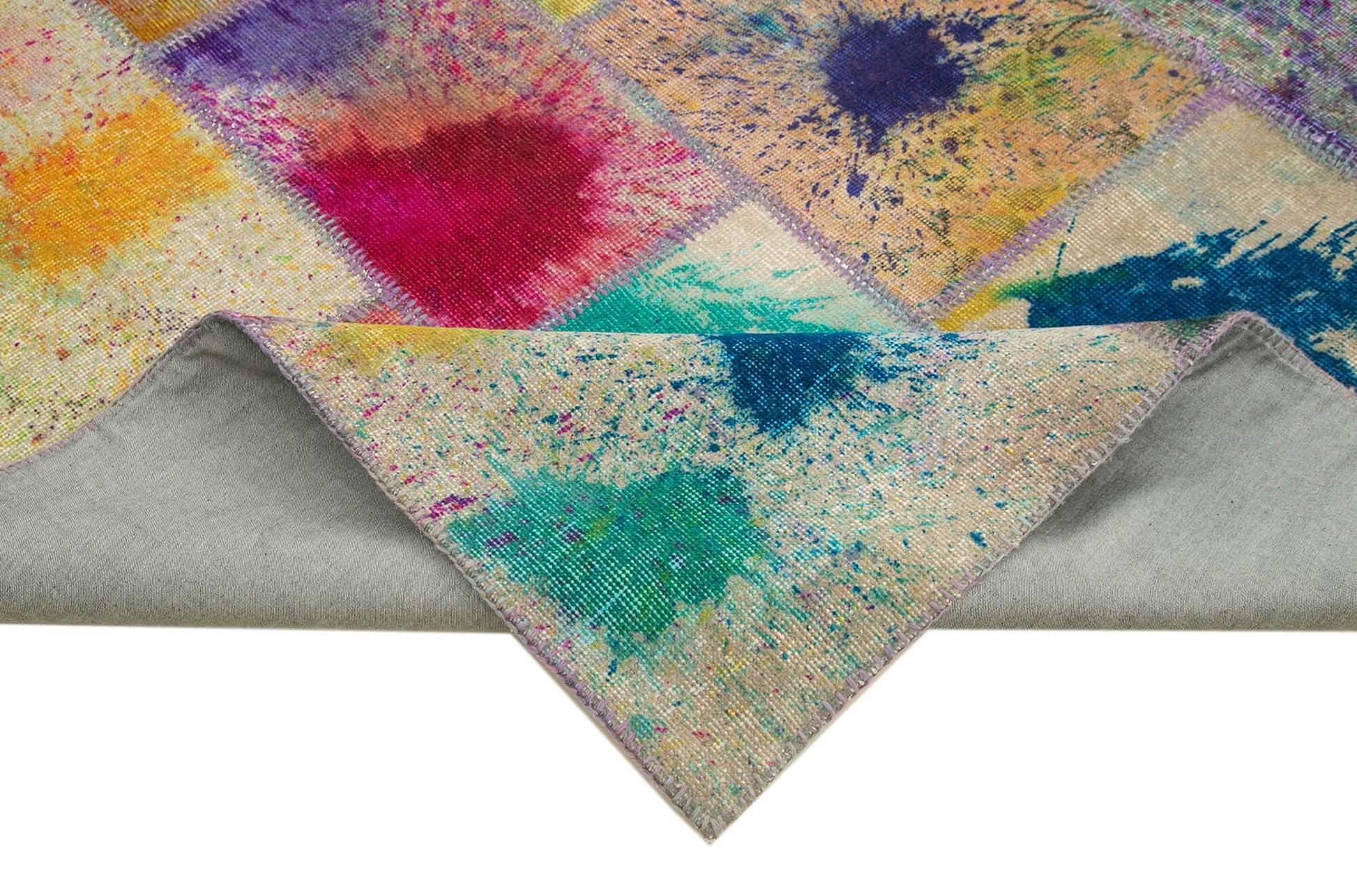 Kırk Yama Pembe Patchwork Pamuk Yün El Dokuma Halısı 247x307 Agacan