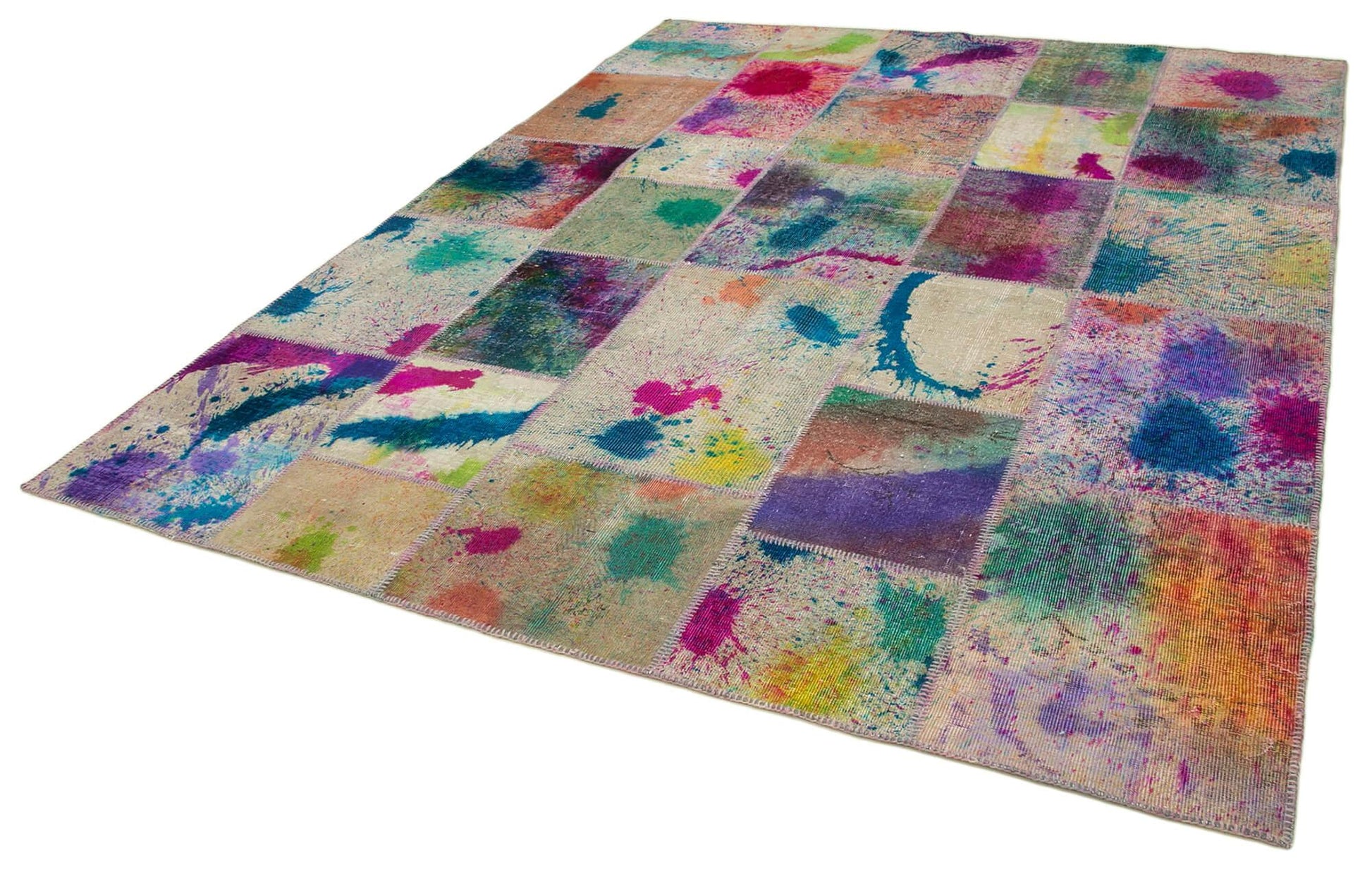 Kırk Yama Pembe Patchwork Pamuk Yün El Dokuma Halısı 237x304 Agacan