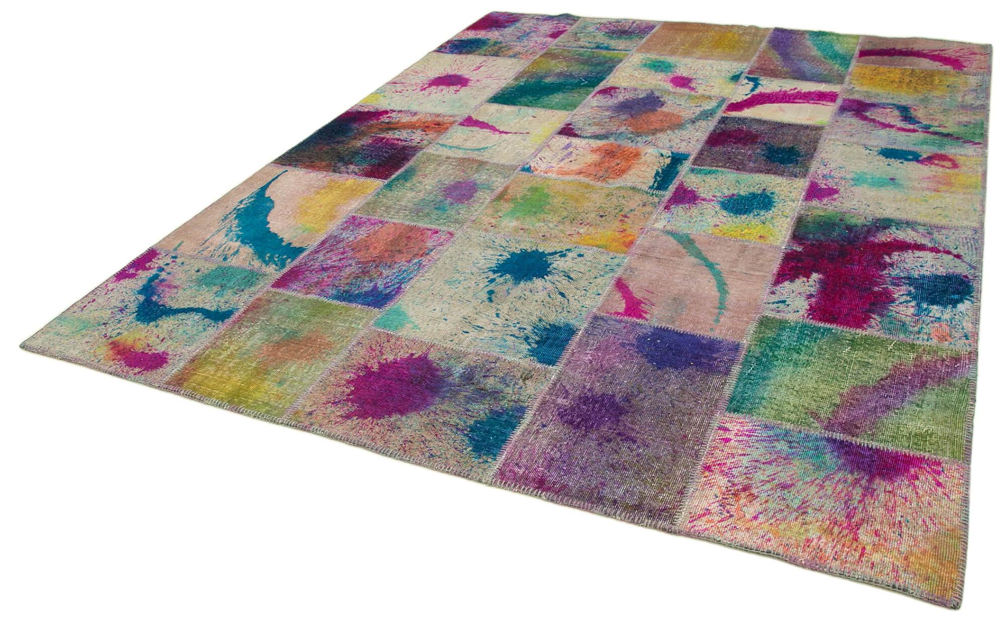 Kırk Yama Pembe Patchwork Pamuk Yün El Dokuma Halısı 240x307 Agacan