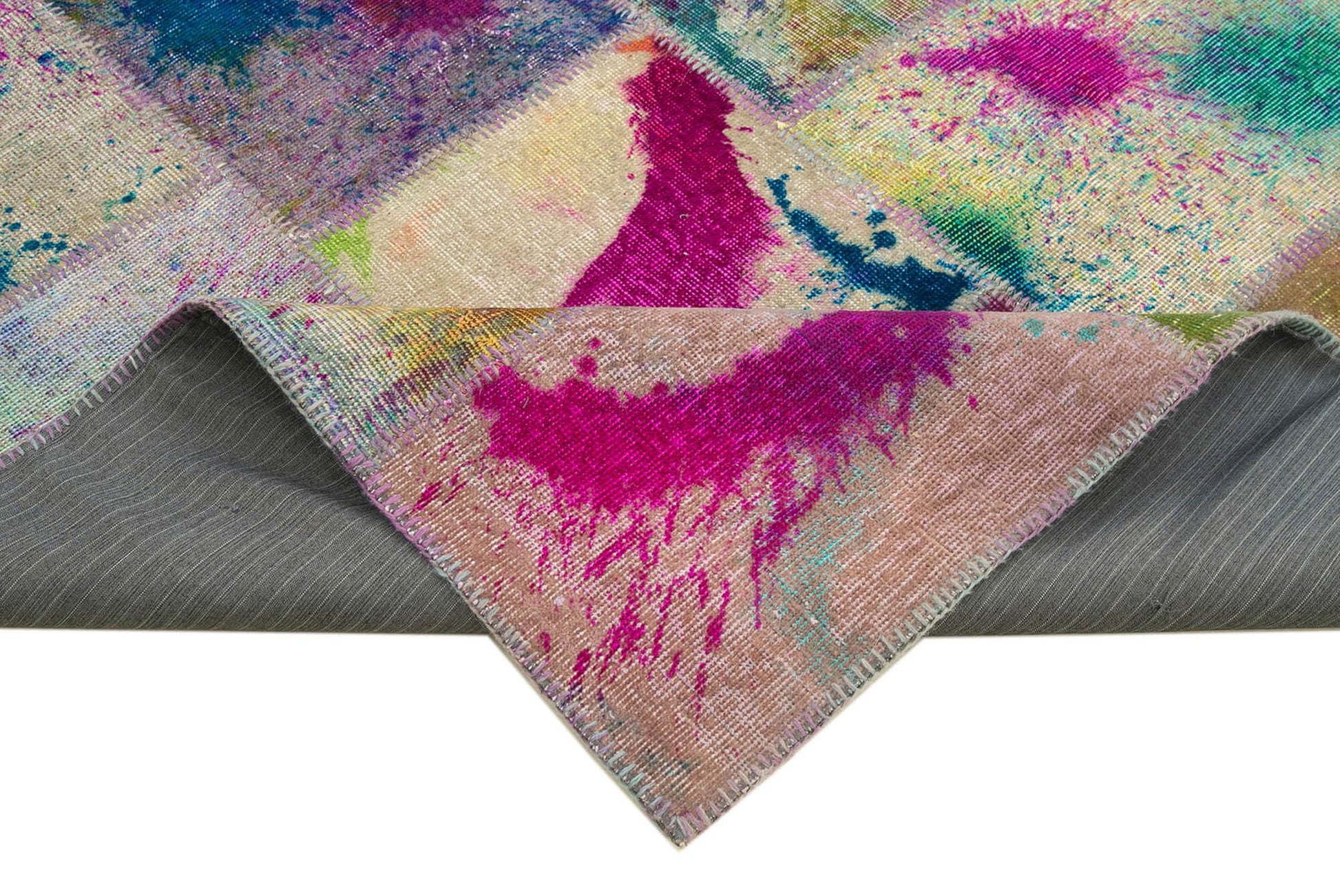 Kırk Yama Pembe Patchwork Pamuk Yün El Dokuma Halısı 240x307 Agacan