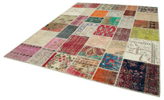 Kırk Yama Pembe Patchwork Pamuk Yün El Dokuma Halısı 245x295 Agacan