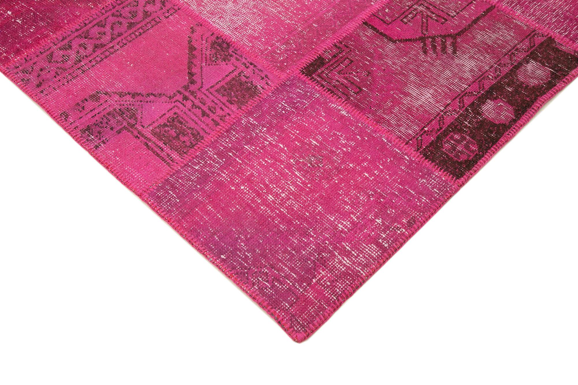 Kırk Yama Pembe Patchwork Pamuk Yün El Dokuma Halısı 250x302 Agacan