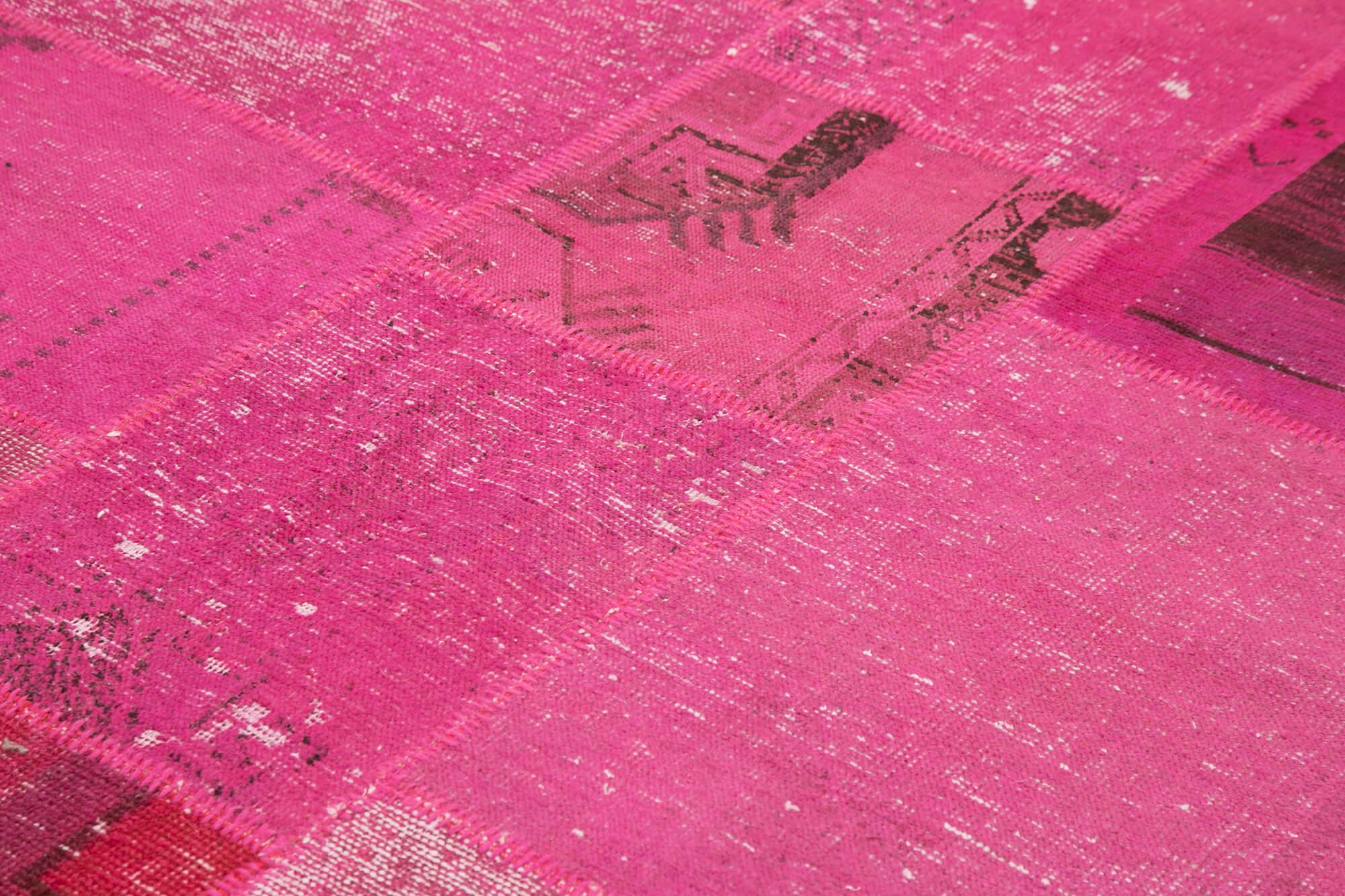 Kırk Yama Pembe Patchwork Pamuk Yün El Dokuma Halısı 250x302 Agacan