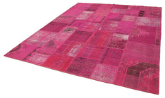 Kırk Yama Pembe Patchwork Pamuk Yün El Dokuma Halısı 242x300 Agacan