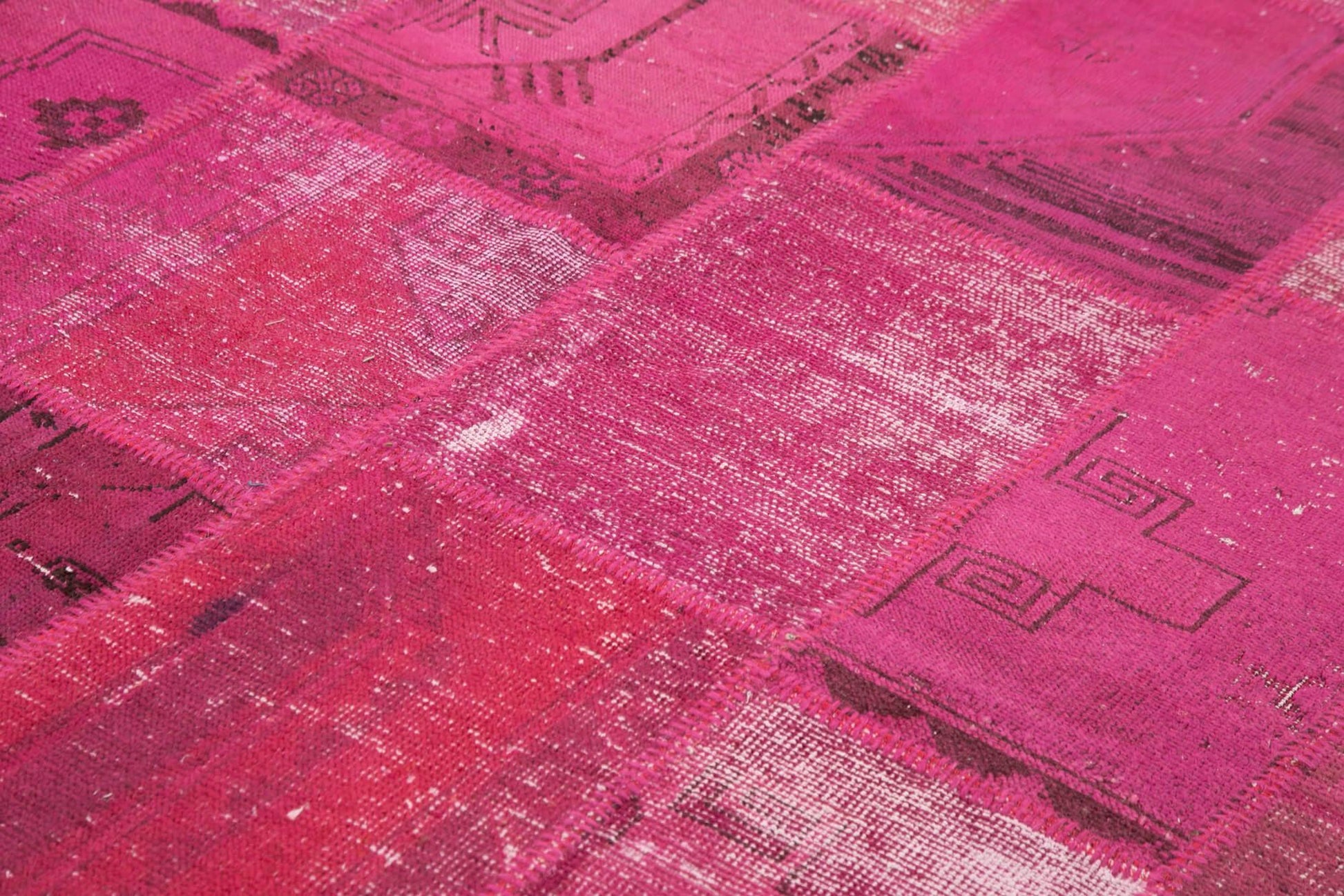 Kırk Yama Pembe Patchwork Pamuk Yün El Dokuma Halısı 242x300 Agacan
