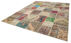 Kırk Yama Bej Patchwork Pamuk Yün El Dokuma Halısı 304x402 Agacan